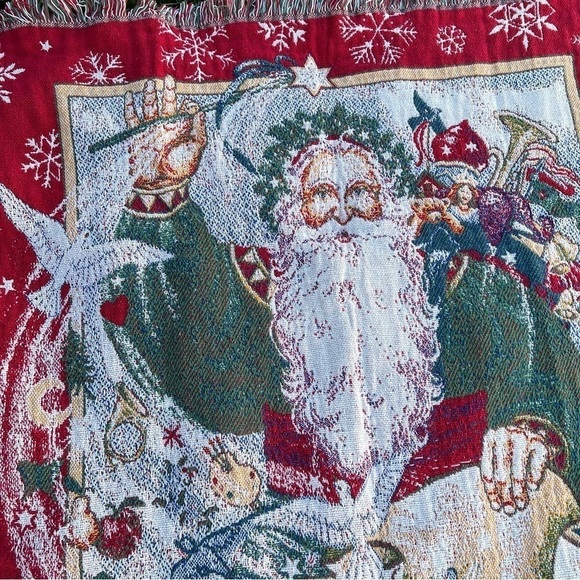 Whimsical Christmas Tapestry Throw Santa Hopes Dreams Wishes Red 68” x 46” GUC - Picture 3 of 6